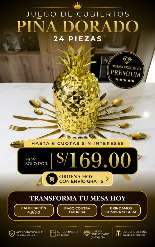 CUBIERTOS DORADOS FORMA DE PIÑA